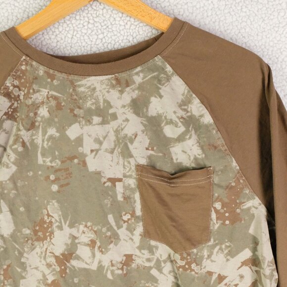Highline Collective T Shirt Mens Large Olive Green Camo Raglan Pocket - Picture 2 of 7